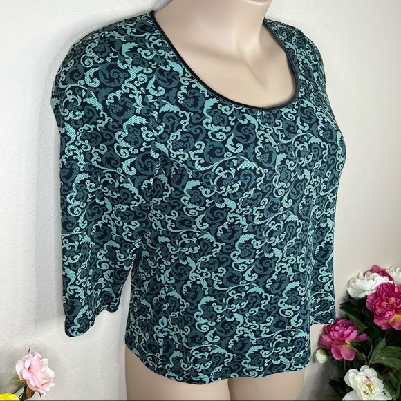 XL Petite Apostrophe Green Jacquard Print Stretch Top Women’s Extra Large Fitted - Picture 2 of 7